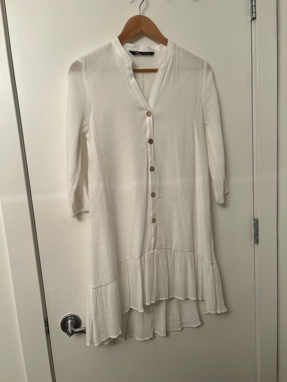 Zara White Button‑Front Tiered Dress – Size XS